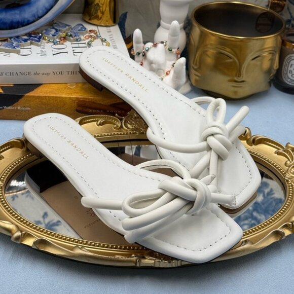 🆕 LOEFFLER RANDALL 🧿 NWOB Hadley Leather Bow Flat Sandals, White - Sz 7 B - Picture 8 of 12